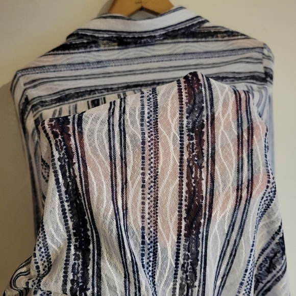 Chico's Travelers Button Down Long Sleeve Sheer Navy Blue White 1 Medium 8 - Picture 10 of 10